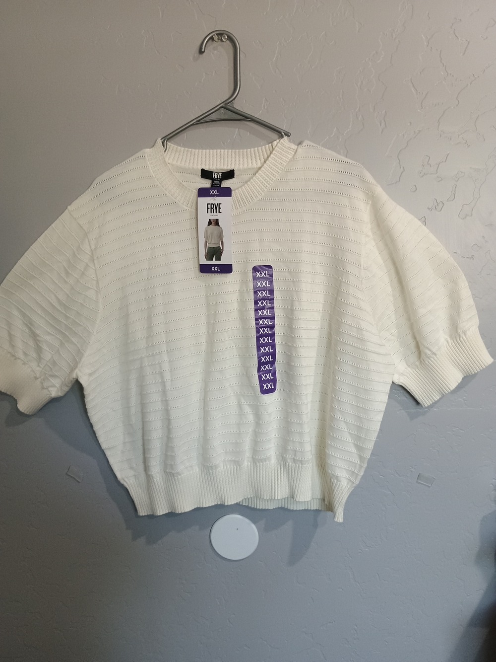 Frye White Crewneck Short-Sleeve Knit Sweater
